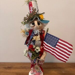 Patriotic Holiday Decor with Flag and Flowers